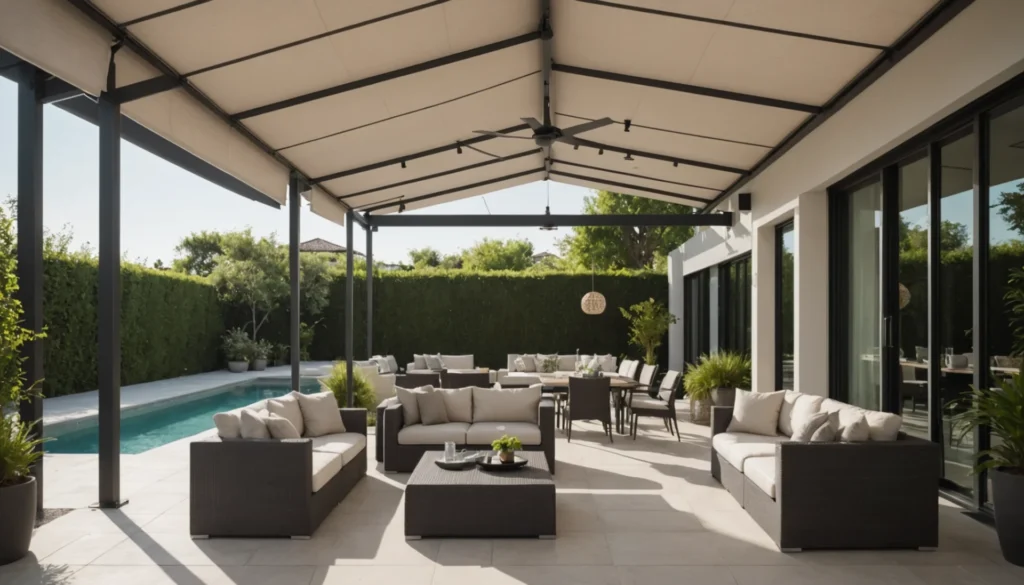 toile tendue terrasse avec poteau
