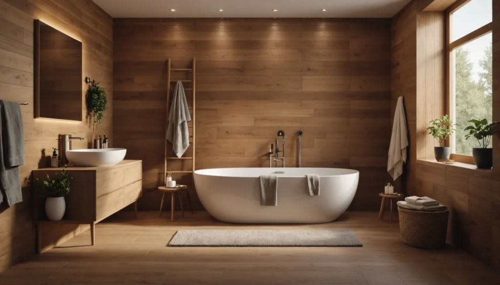 carrelage imitation bois dans la salle de bain